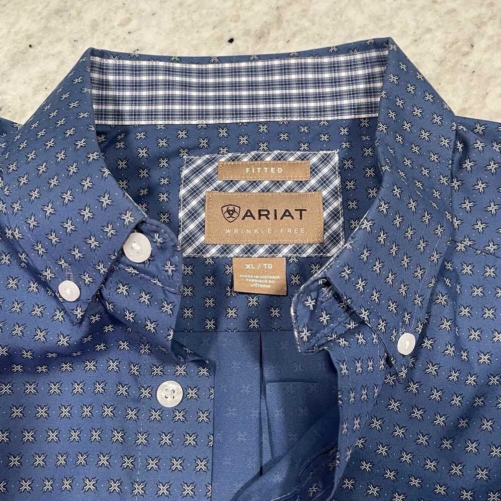 Ariat Long Sleeve Fitted Button Up Dress Shirt 100% Cotton Blue Pattern Mens XL - Picture 13 of 13
